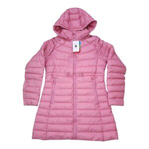 Spyder Hooded Quilted Jacket M Women Mauve Rose Wind & Water Resistant $189